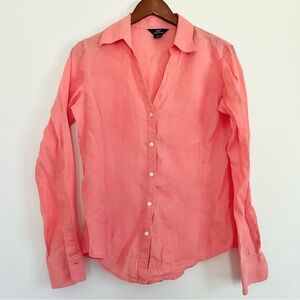 346 Brooks Brothers 100% Linen Women’s Button Down Blouse Salmon Coral Sz 6